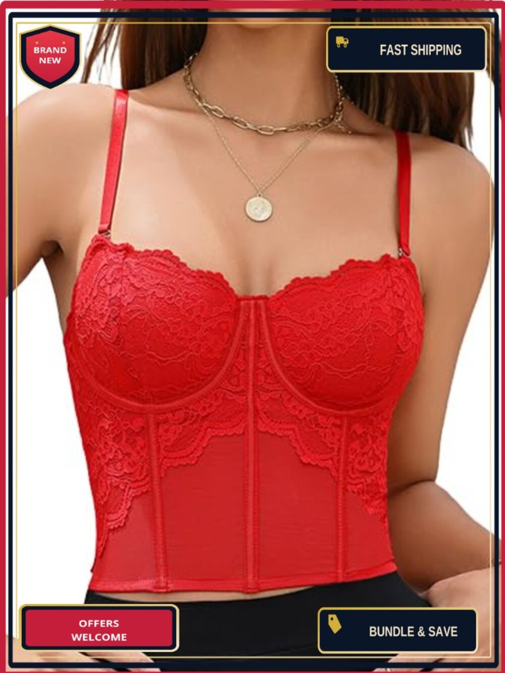 Womens Lace Bustier Corset Top Underwire Mesh Hook Eye Back